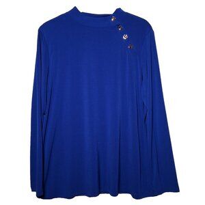Susan Graver Shirt Women Large Royal Blue Silver Button Stretch Classic